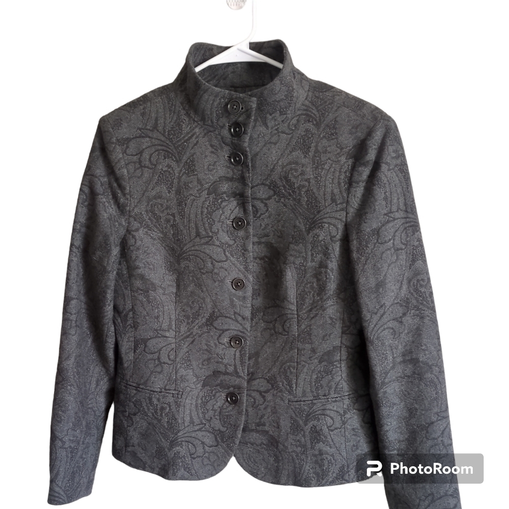 Brooks Brothers | Women's Wool-Blend Paisley Print Blazer Grey | Size 10 - Picture 3 of 12